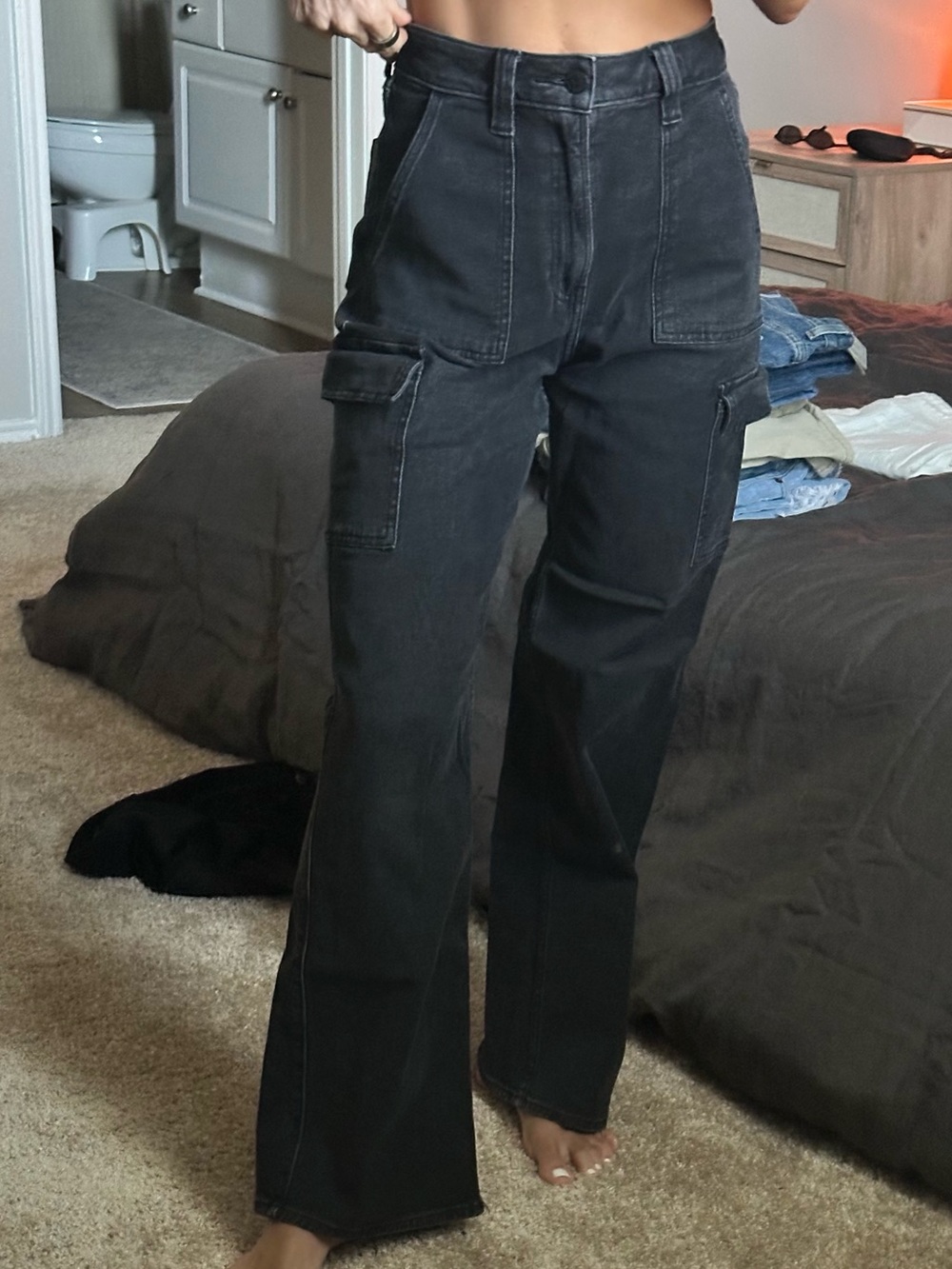 Hollister Washed Black High-Rise Baggy Cargo Jeans